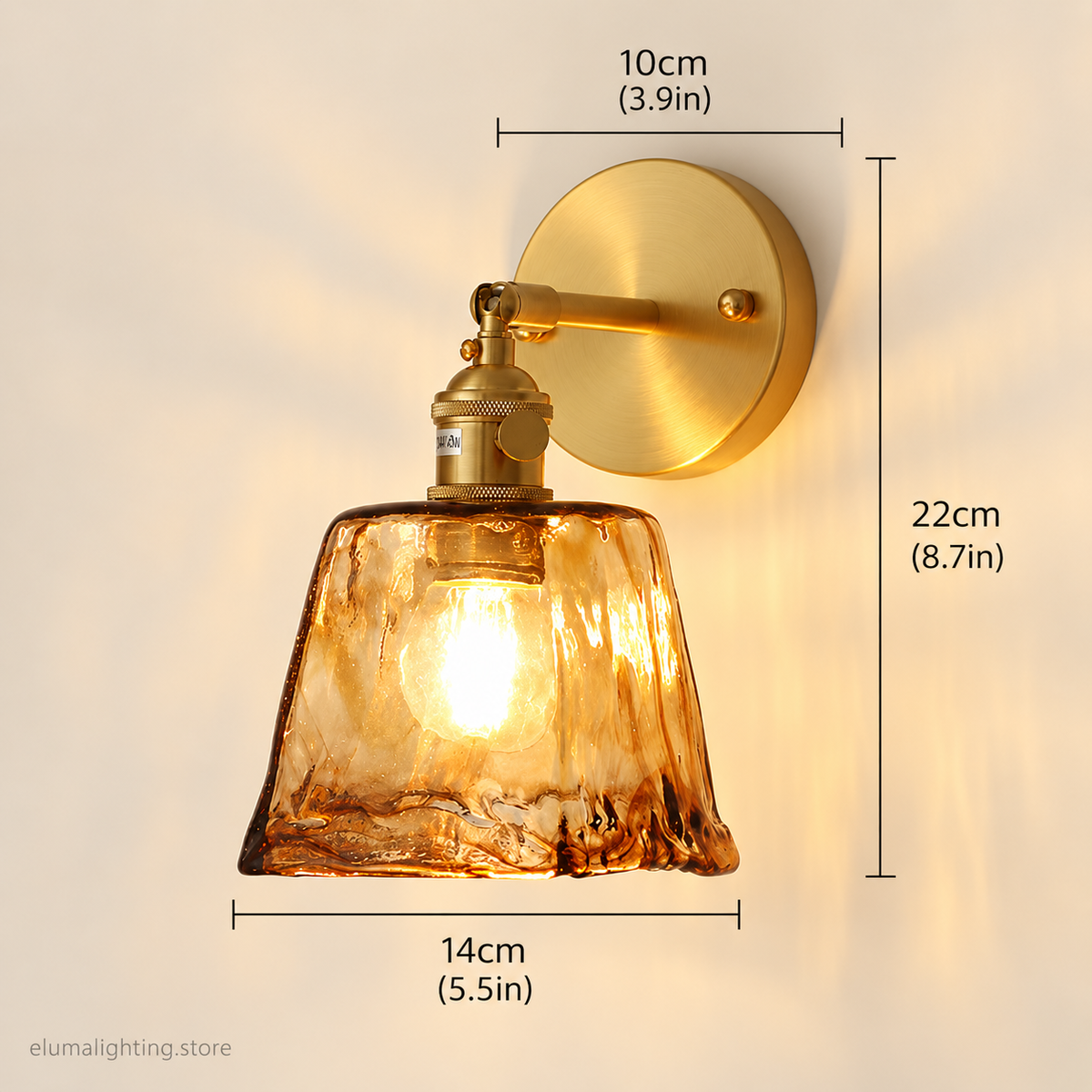Vintage Amber Glass Bra Lamp – Brass E27 Wall Sconce