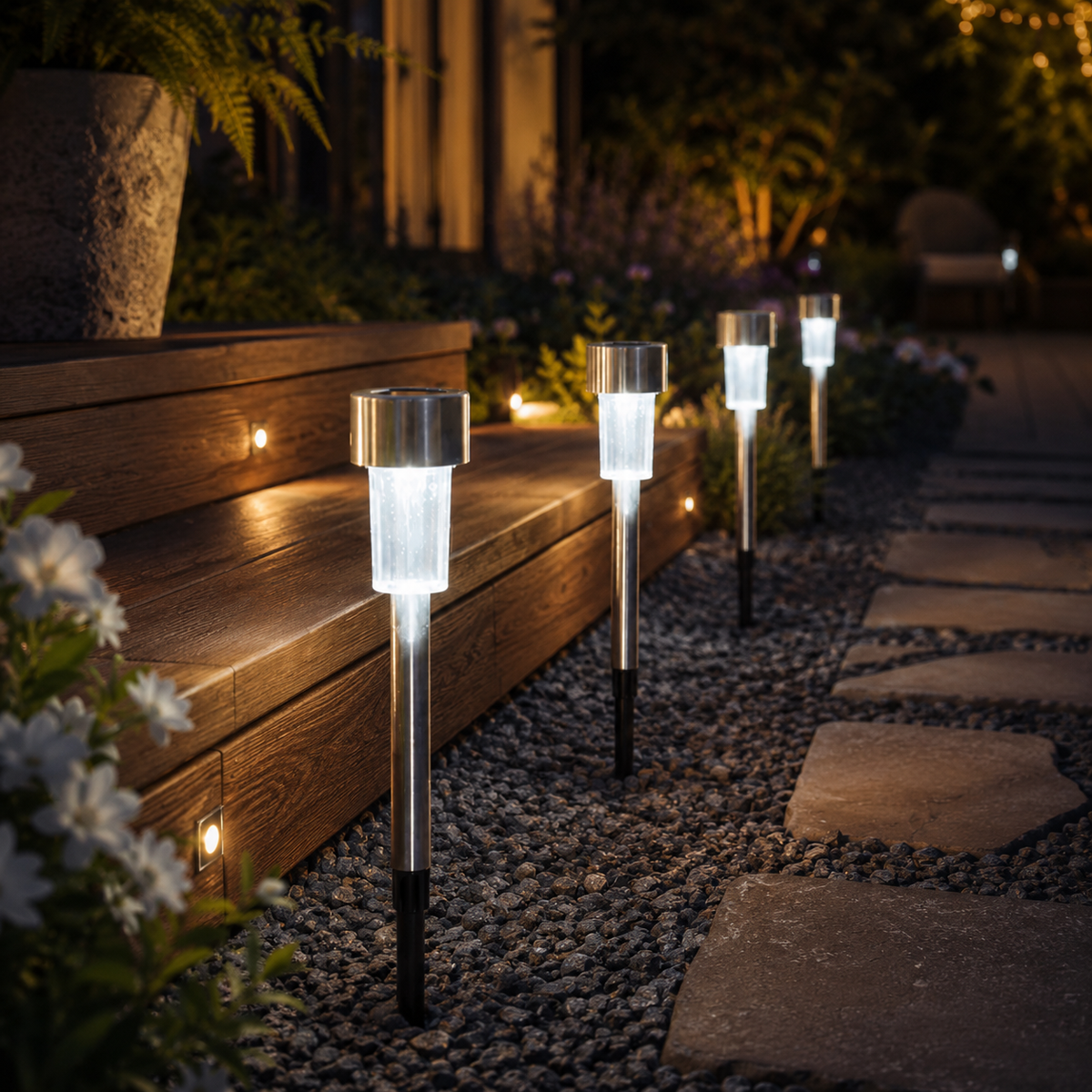 10 Pack Solar Garden Lanterns - IP44 Dusk to Dawn Pathway Lights