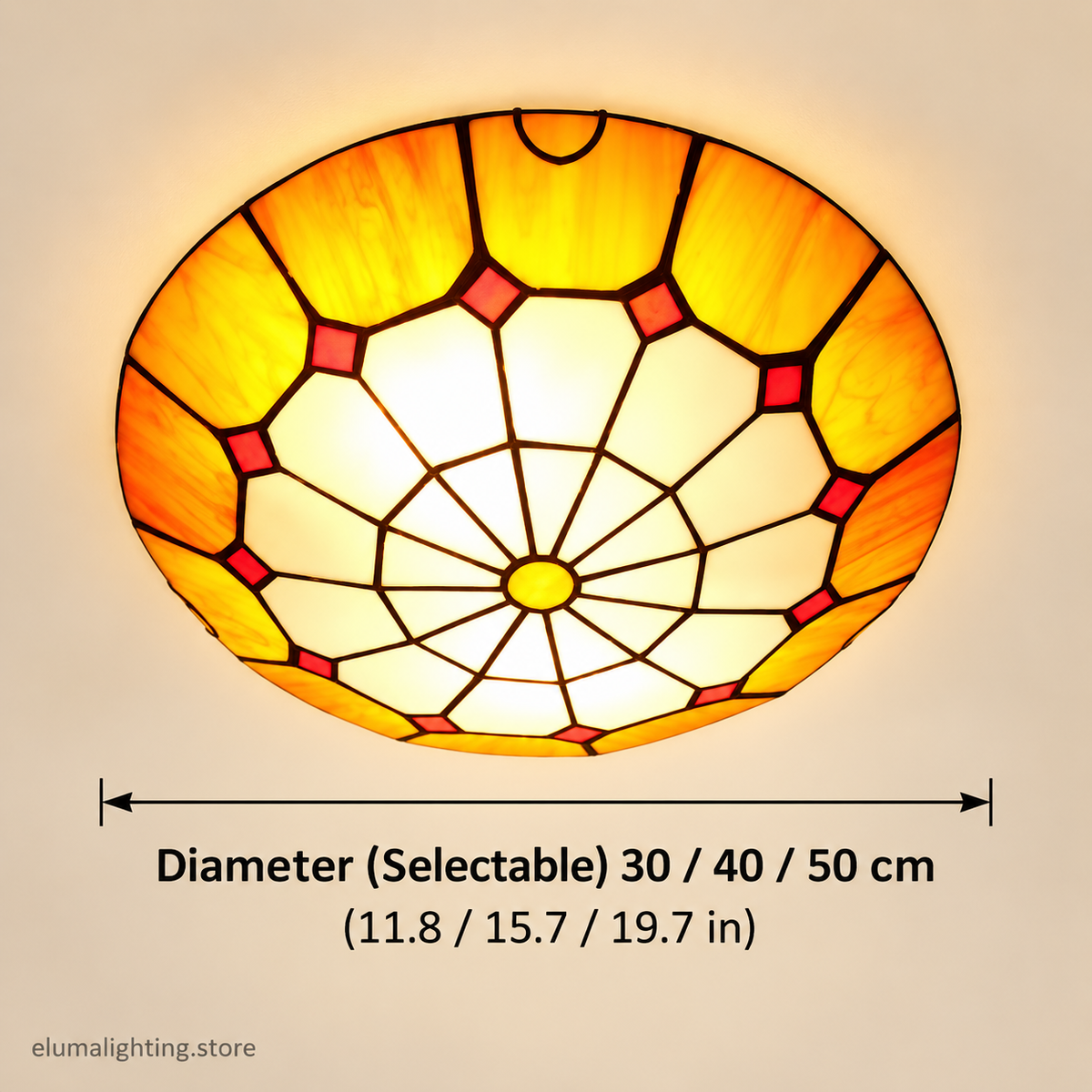 Tiffany Style Ceiling Light - Stained Glass Flush Mount Lamp for Dining Room & Hallway
