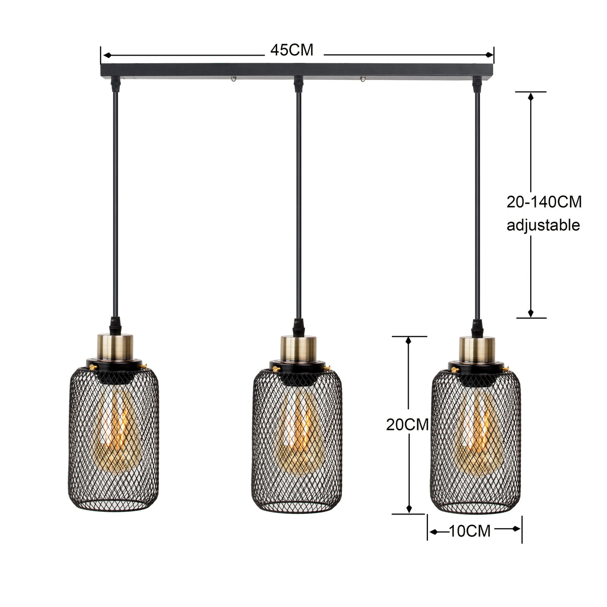 Industrial Cage Pendant Light - Black Metal E27 Hanging Lamp for Kitchen Island & Cafe