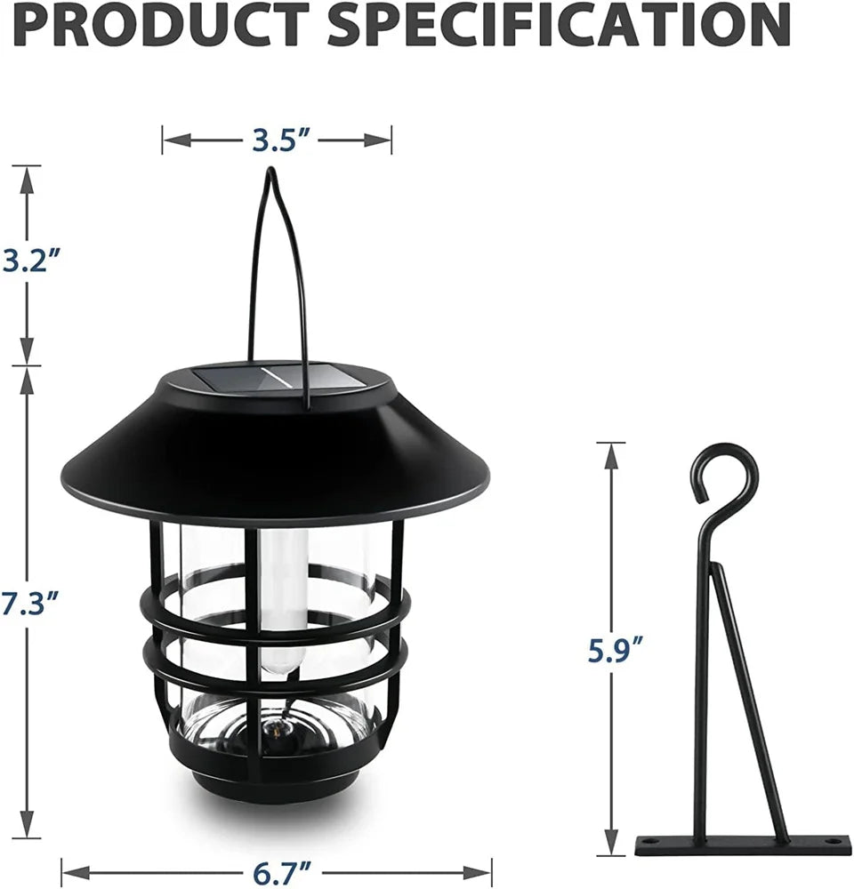 Solar Hanging Flicker Flame Lantern - Compact Cordless Lantern with Integrated Loop for Fence Panels, Wall Brackets, Porches and Balconies