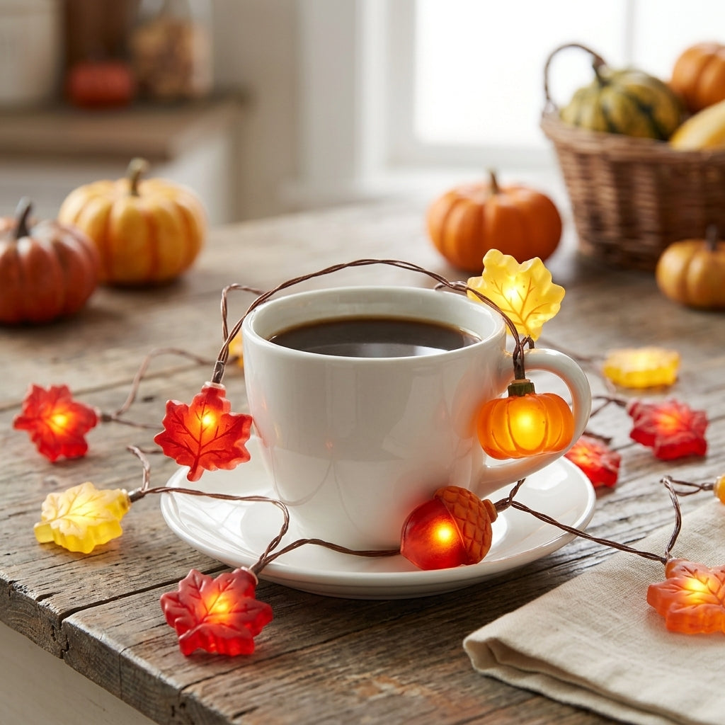 Halloween Pumpkin String Lights - Acorn & Leaf LED Fairy Lights for Doorway & Mantel