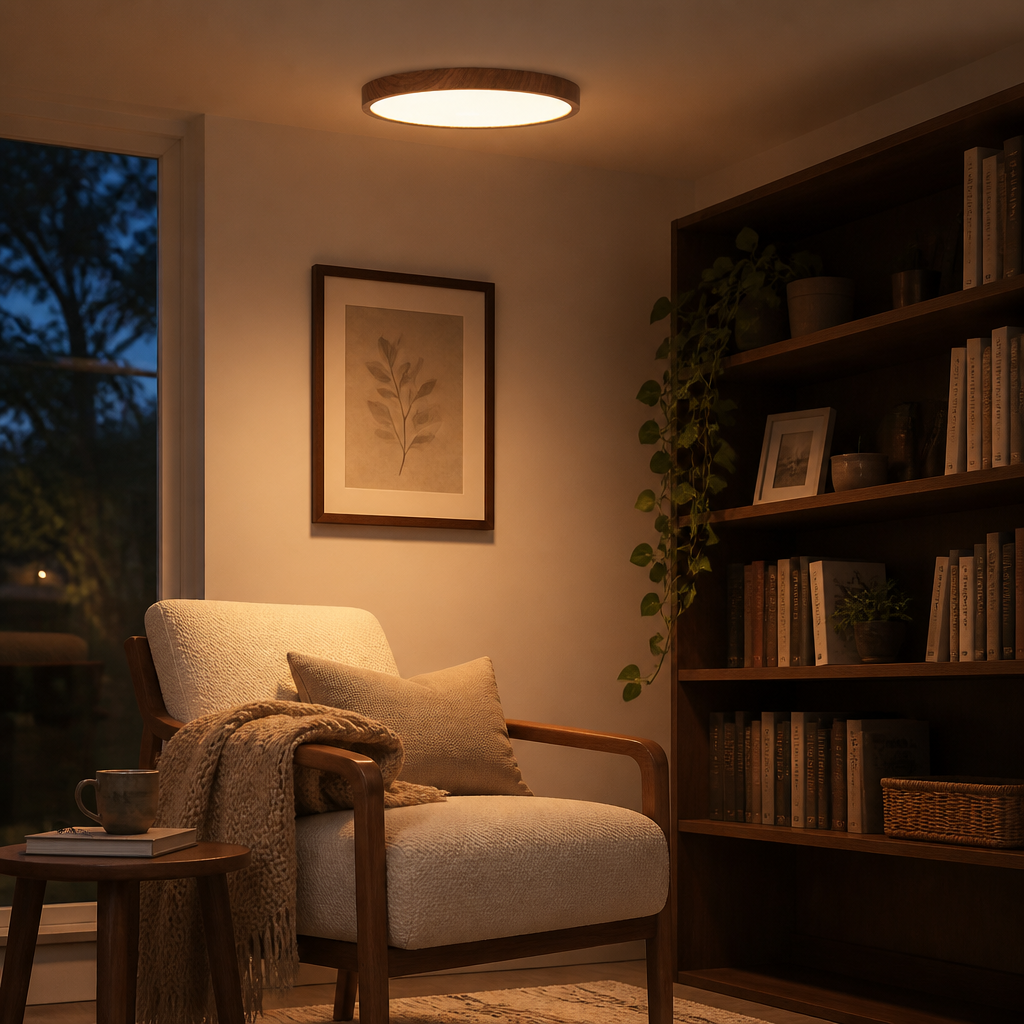 Ultra Thin Wood Grain LED Ceiling Light - Slim Dustproof Flush Panel for Bedroom & Hall