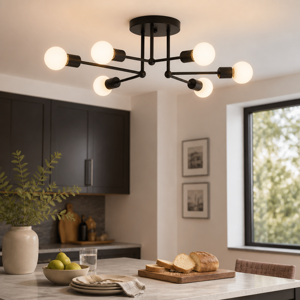 Spider Nordic Ceiling Light - Black or Gold Iron Flush Mount Lamp for Living & Dining Room