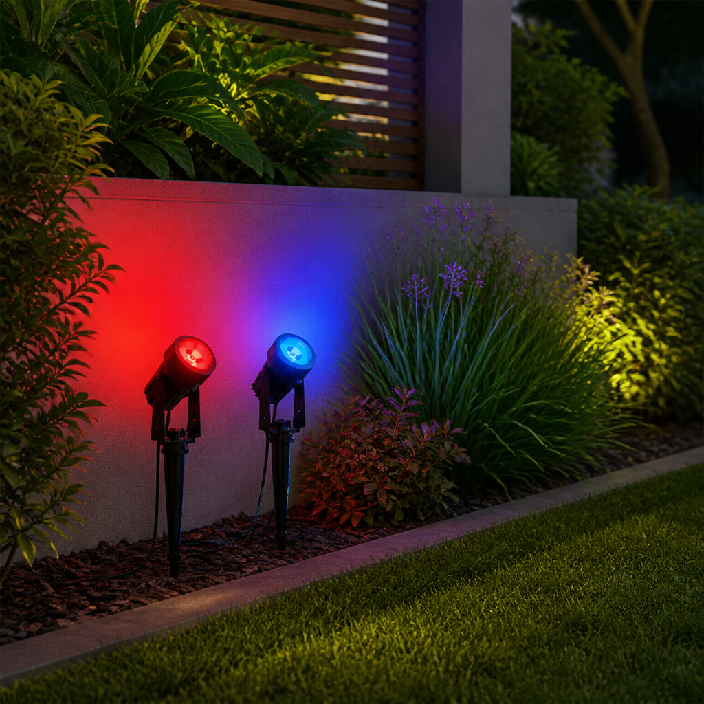 4 Pack Solar Ground Spotlights - Waterproof Stake LED Landscape Lights with Automatic Dusk to Dawn Operation for Gardens, Trees and Pathways