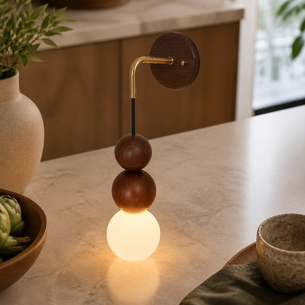 Japanese Retro Wall Lamp - Copper & Walnut Wood Sconce for Hallway & Bedside