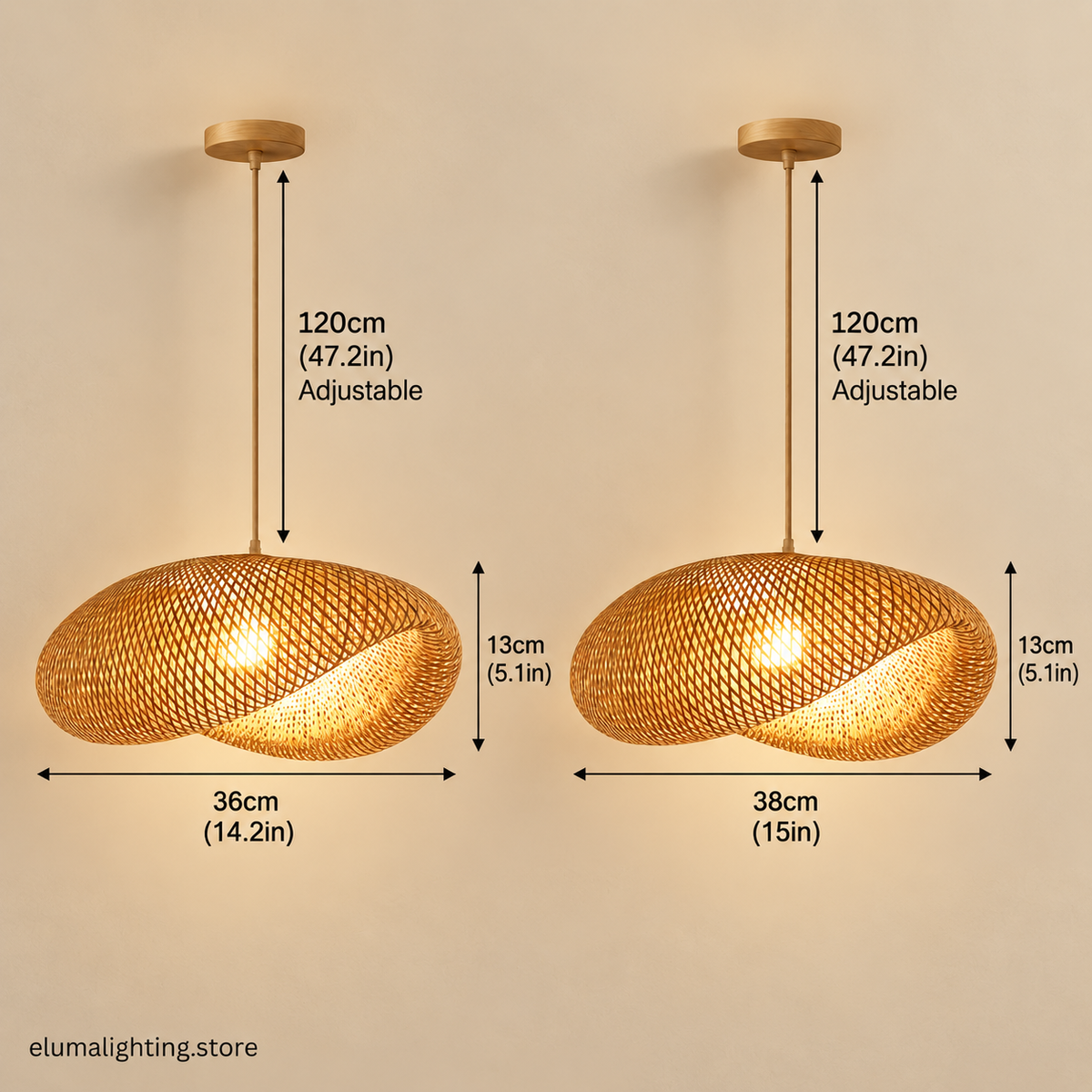 Handmade Woven Bamboo Chandelier - Rattan Cord Pendant Lamp