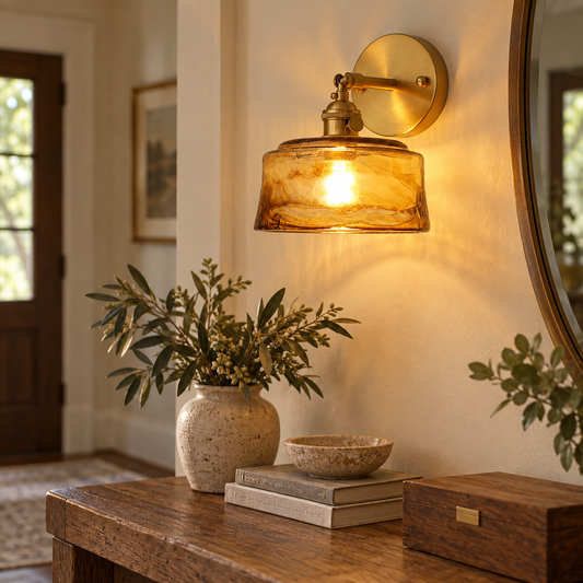 Vintage Amber Glass Bra Lamp – Brass E27 Wall Sconce
