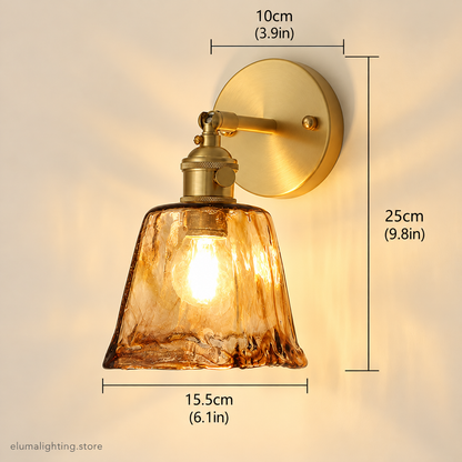 Vintage Amber Glass Bra Lamp – Brass E27 Wall Sconce