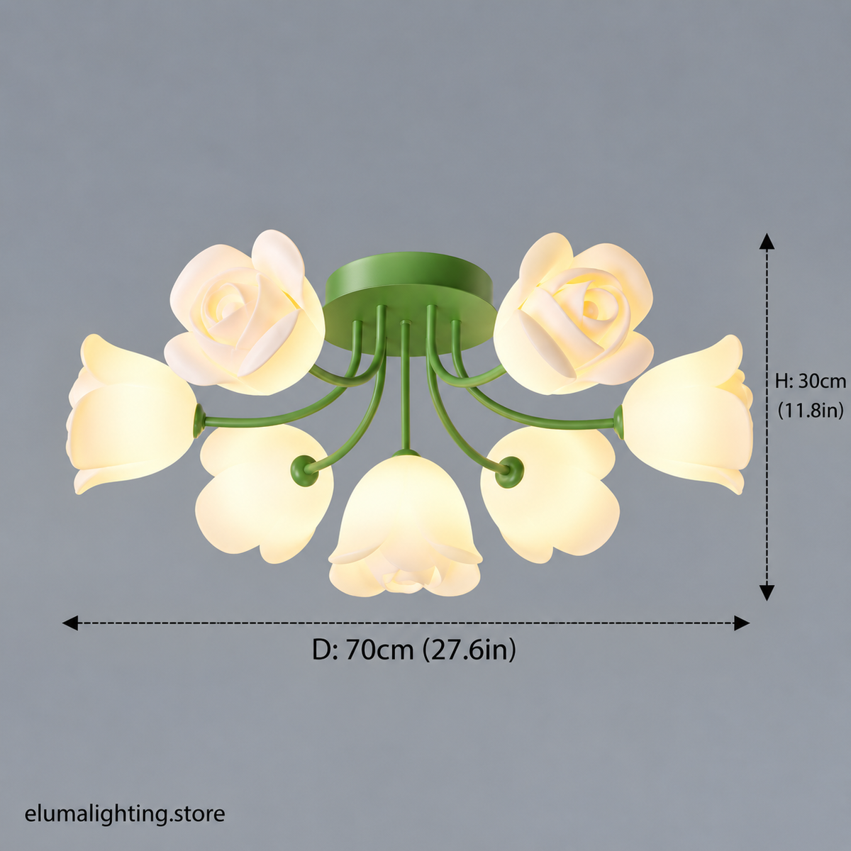 French Glass Flower LED Ceiling Lamp - Hot Bent Floral Shades on Brushed Nickel Frame