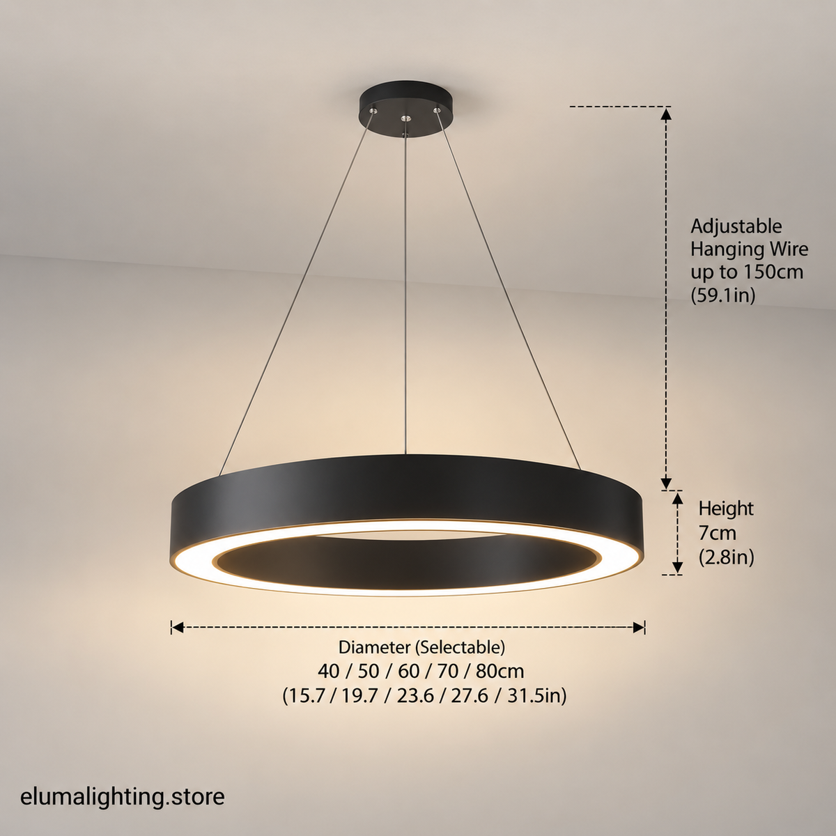 Circle Ring LED Pendant Light - Minimalist Black or White Hoop for Dining & Living Room