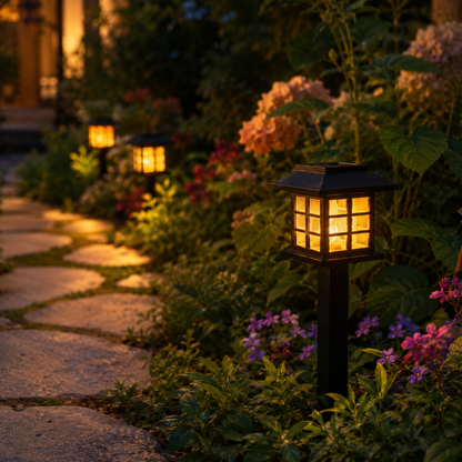 Solar Flame Torch Lights - 10 LED IP65 Garden Stake Lights, 2 or 4 Pack
