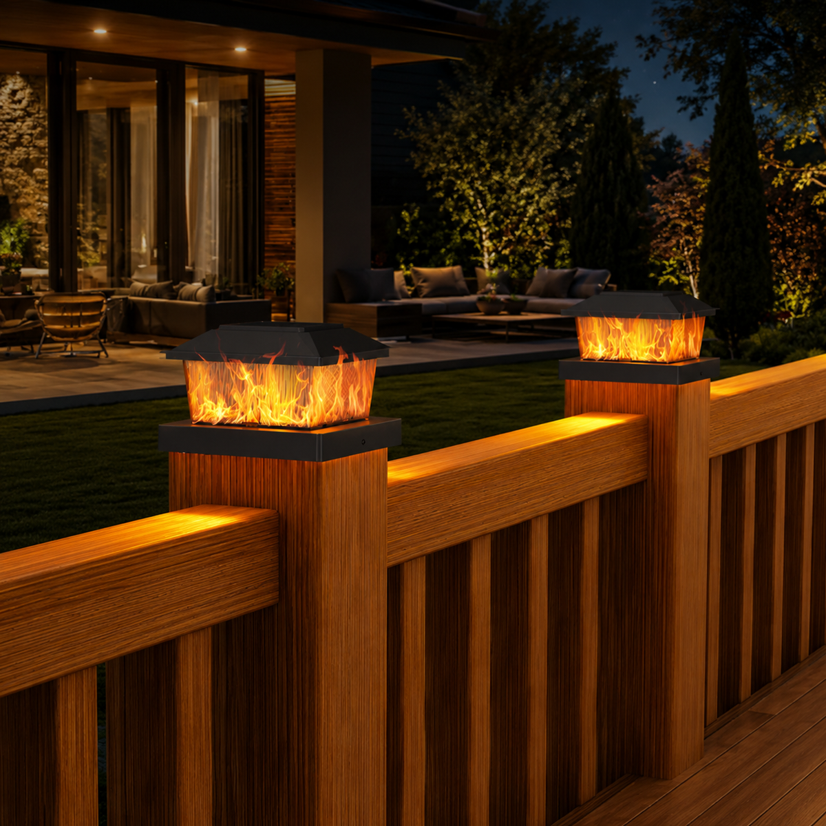 4 Pack Solar Post Cap Lights - IP65 Waterproof Fence Lights with Warm White and Flickering Flame Modes for 4x4 Wood or Vinyl Posts