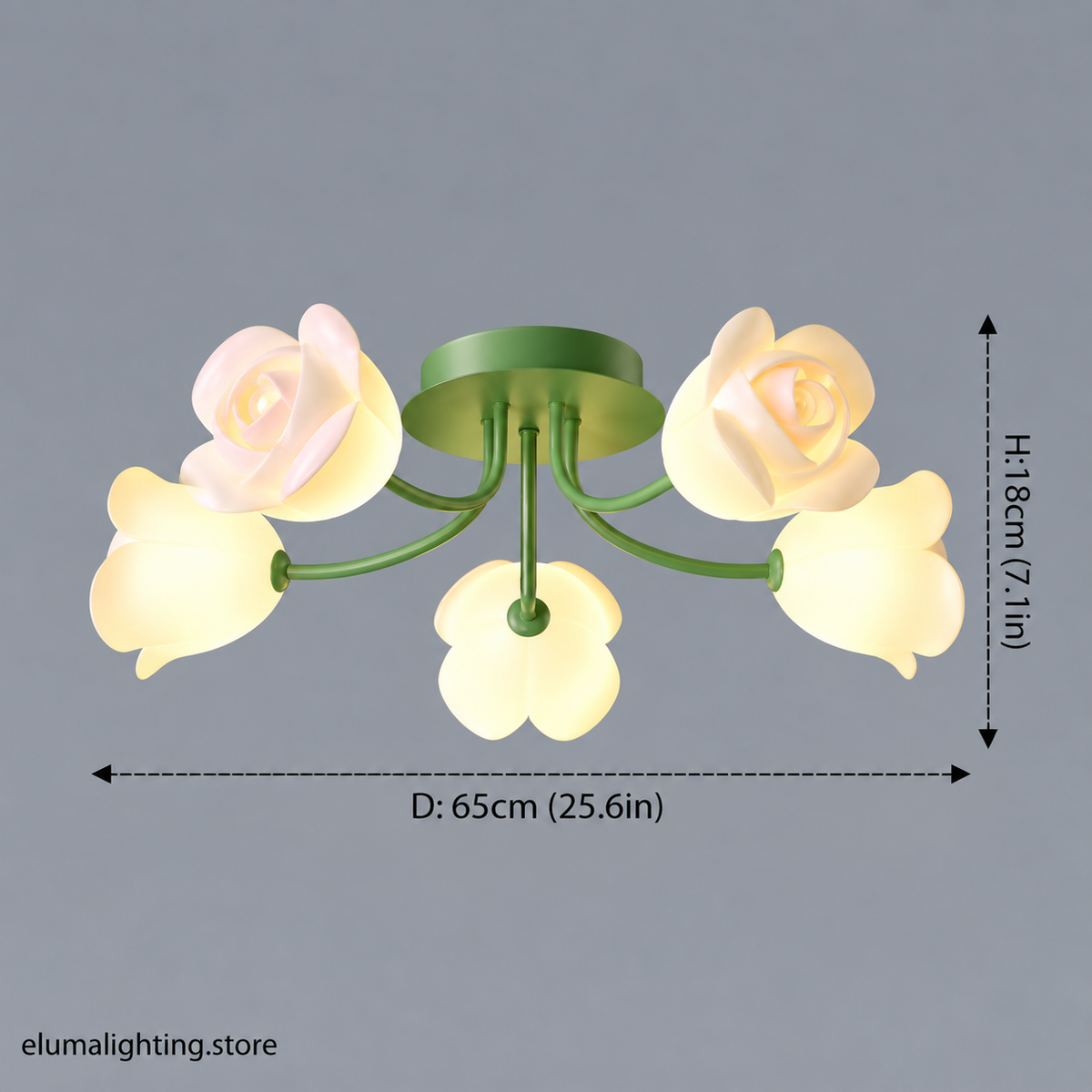 French Glass Flower LED Ceiling Lamp - Hot Bent Floral Shades on Brushed Nickel Frame