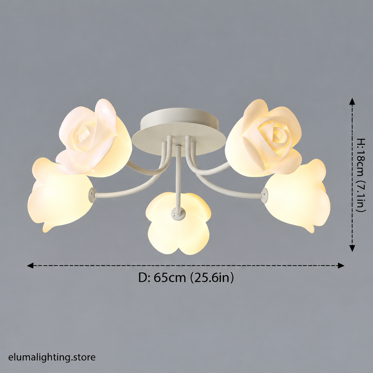 French Glass Flower LED Ceiling Lamp - Hot Bent Floral Shades on Brushed Nickel Frame