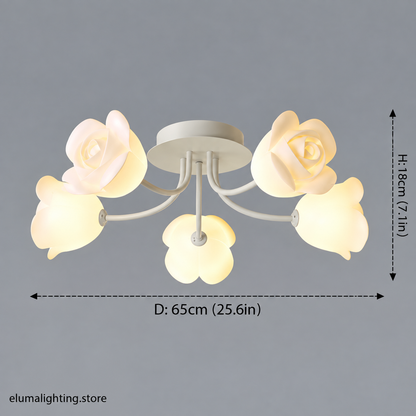 French Glass Flower LED Ceiling Lamp - Hot Bent Floral Shades on Brushed Nickel Frame