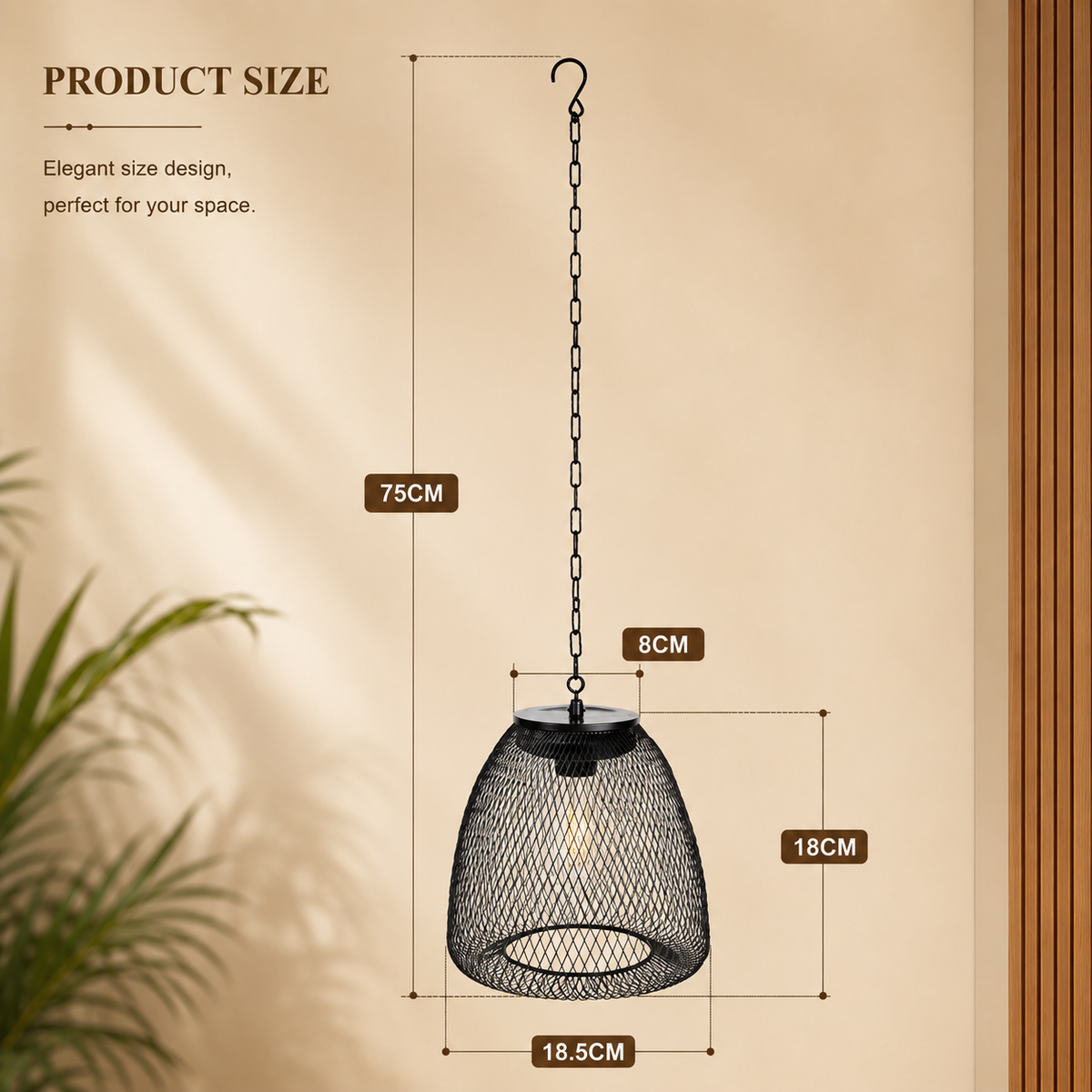 Solar Bamboo Lantern Pendant Light - Hanging Rattan or Iron Solar Lantern with Warm LED Glow for Courtyard, Patio and Evening Gatherings