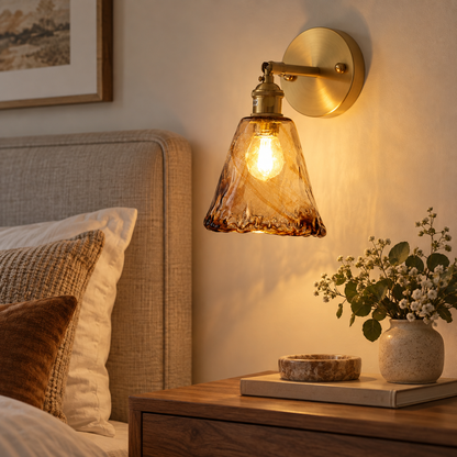 Vintage Amber Glass Bra Lamp – Brass E27 Wall Sconce