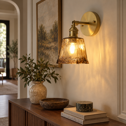 Vintage Amber Glass Bra Lamp – Brass E27 Wall Sconce