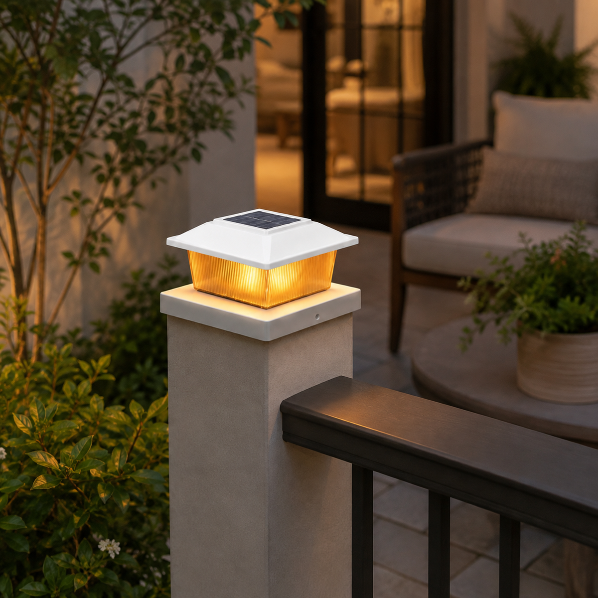 4 Pack Solar Post Cap Lights - IP65 Waterproof Fence Lights with Warm White and Flickering Flame Modes for 4x4 Wood or Vinyl Posts