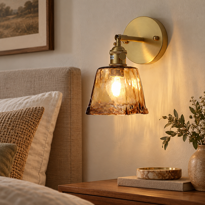 Vintage Amber Glass Bra Lamp – Brass E27 Wall Sconce