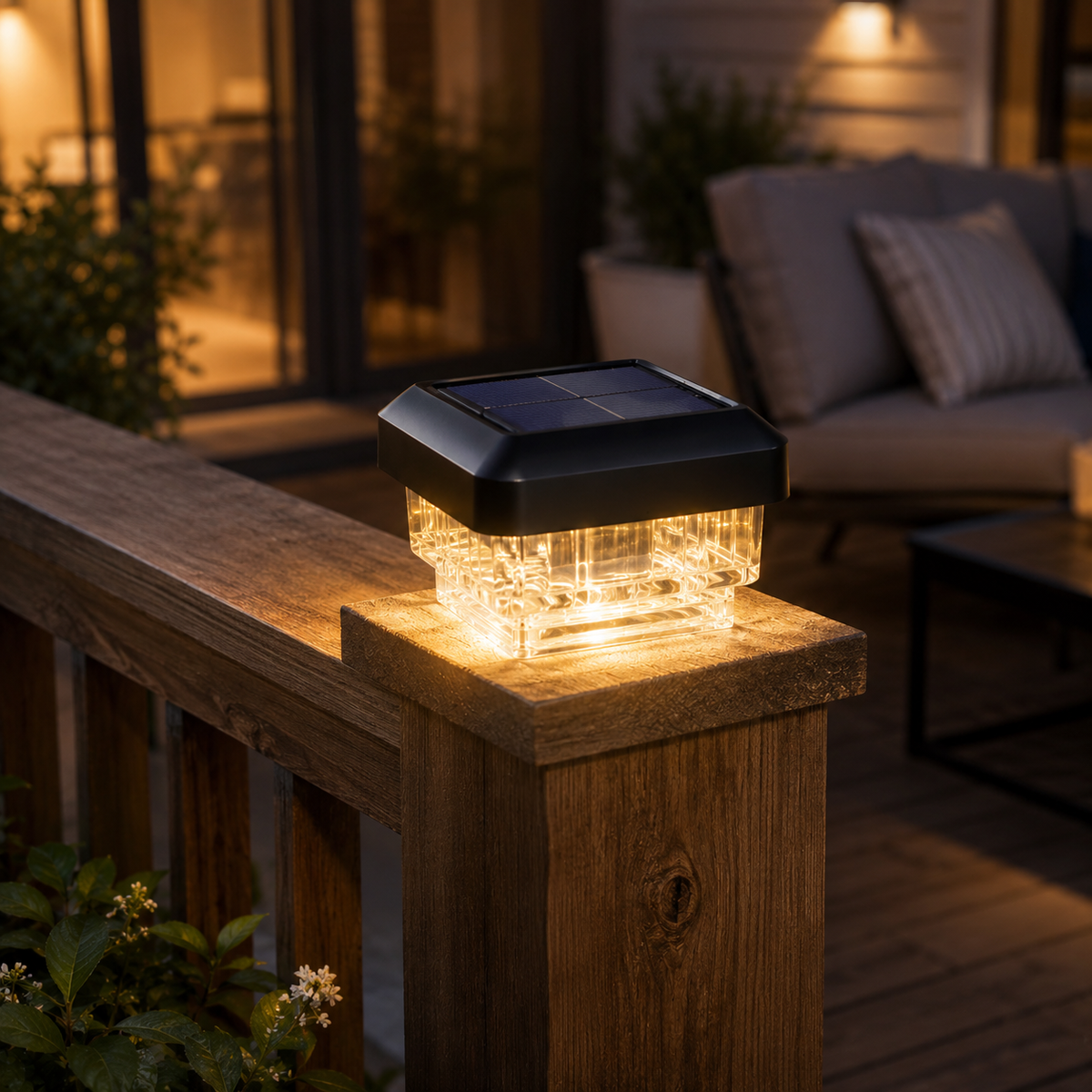 Solar LED Post Cap Light - IP65 Waterproof ABS and PVC Fence Post Light with 8 LEDs and Warm White Glow, Sized for 60x40 to 100x100mm Posts