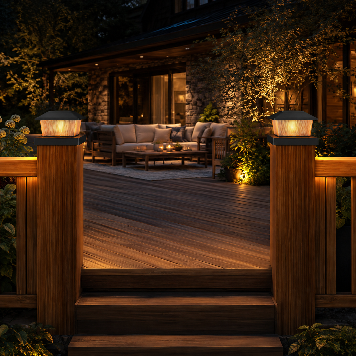 4 Pack Solar Post Cap Lights - IP65 Waterproof Fence Lights with Warm White and Flickering Flame Modes for 4x4 Wood or Vinyl Posts