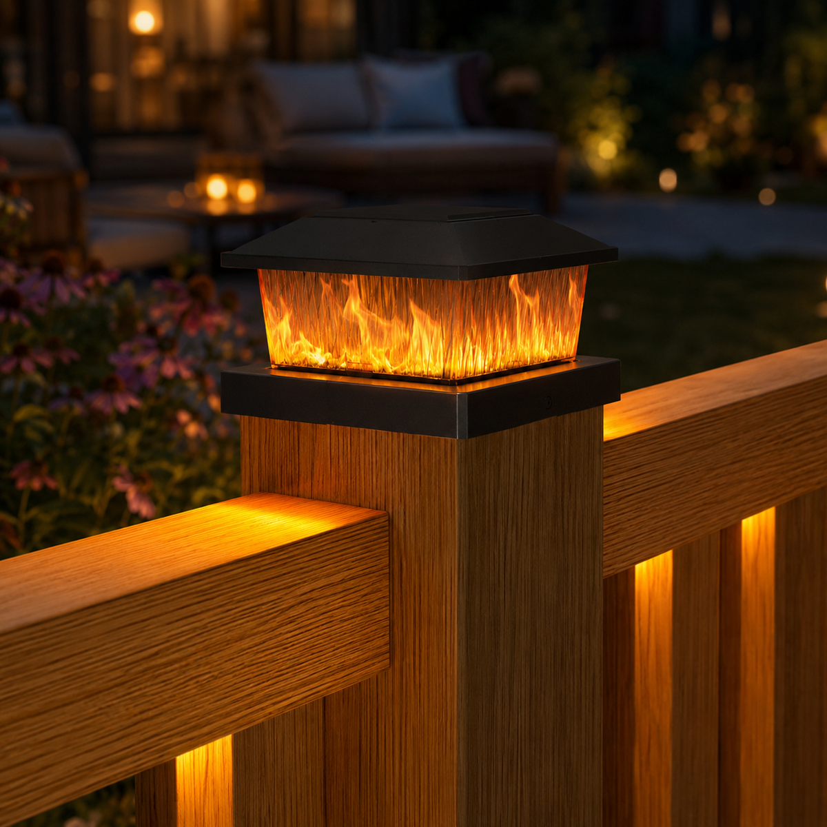4 Pack Solar Post Cap Lights - IP65 Waterproof Fence Lights with Warm White and Flickering Flame Modes for 4x4 Wood or Vinyl Posts