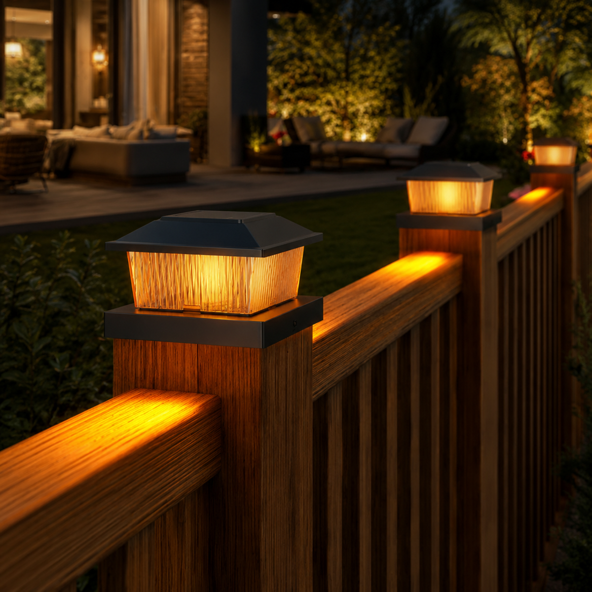 4 Pack Solar Post Cap Lights - IP65 Waterproof Fence Lights with Warm White and Flickering Flame Modes for 4x4 Wood or Vinyl Posts