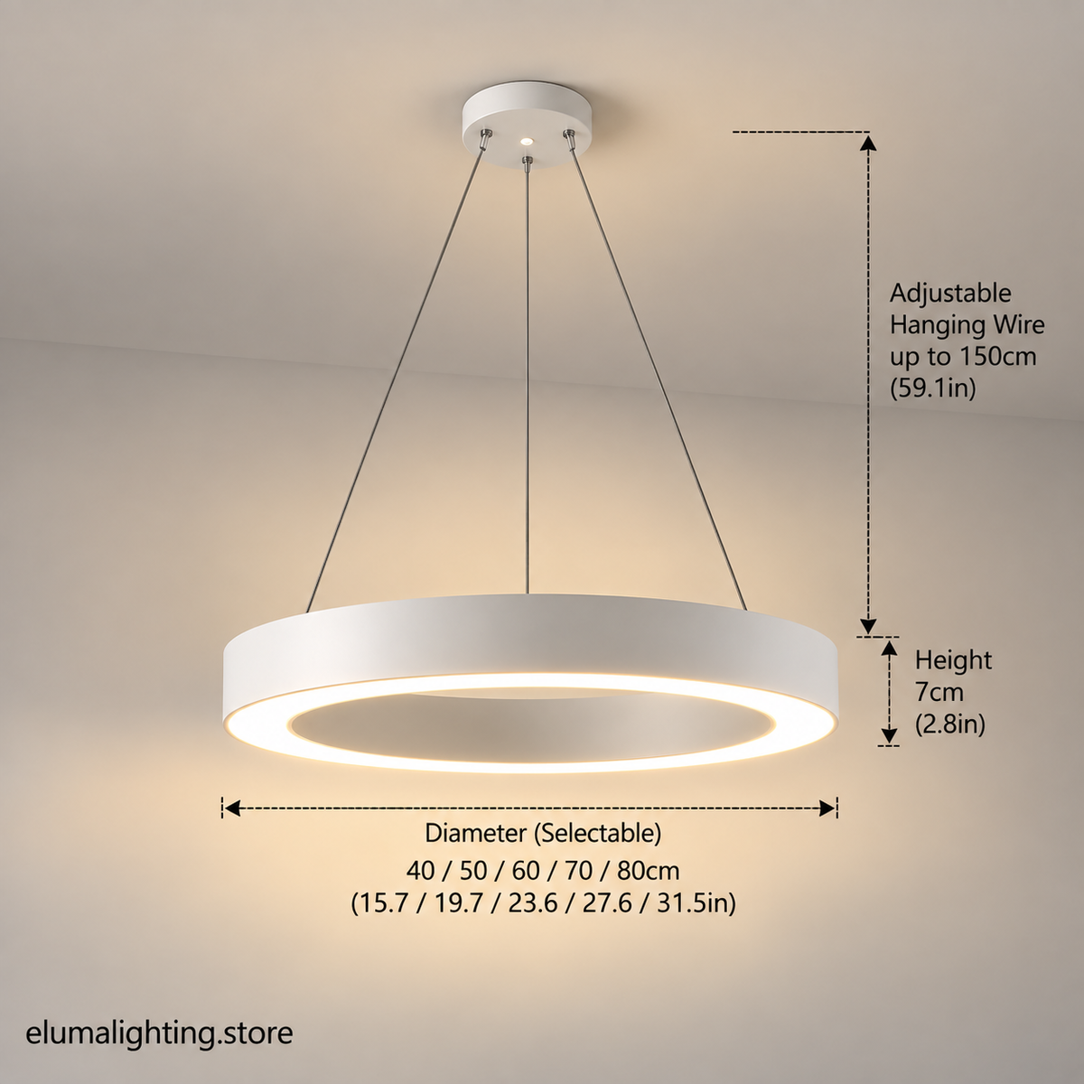 Circle Ring LED Pendant Light - Minimalist Black or White Hoop for Dining & Living Room