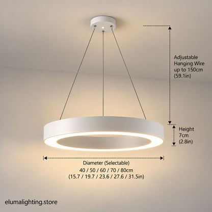 Circle Ring LED Pendant Light - Minimalist Black or White Hoop for Dining & Living Room