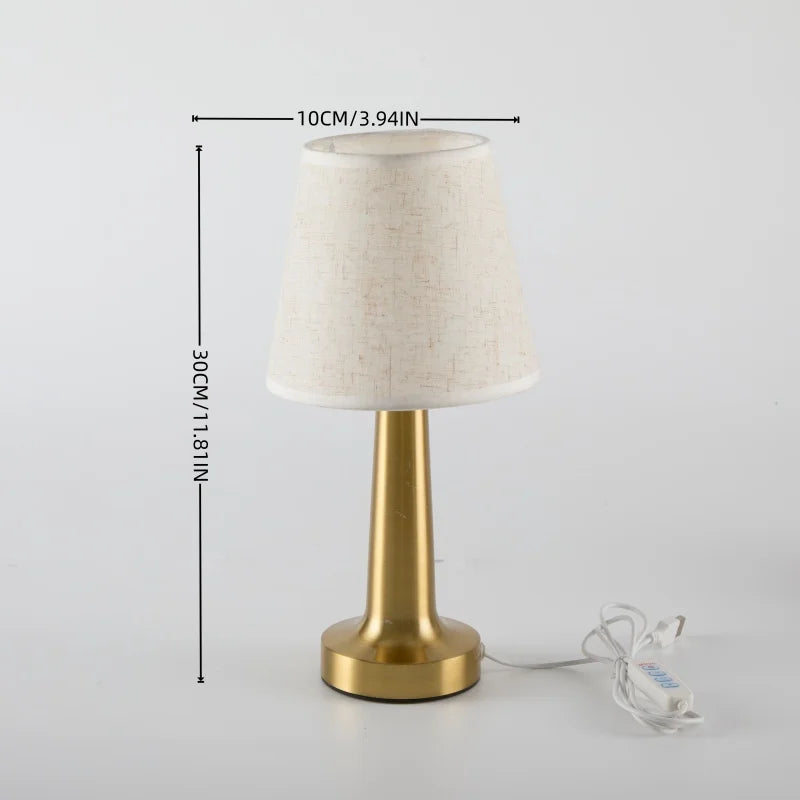 Linen Shade Table Lamp - USB Powered Warm Reading Lamp with Ivory Linen Shade and Gold Base for Bedside Tables, Desks and Home Workspaces