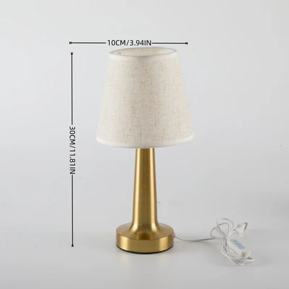 Linen Shade Table Lamp - USB Powered Warm Reading Lamp with Ivory Linen Shade and Gold Base for Bedside Tables, Desks and Home Workspaces