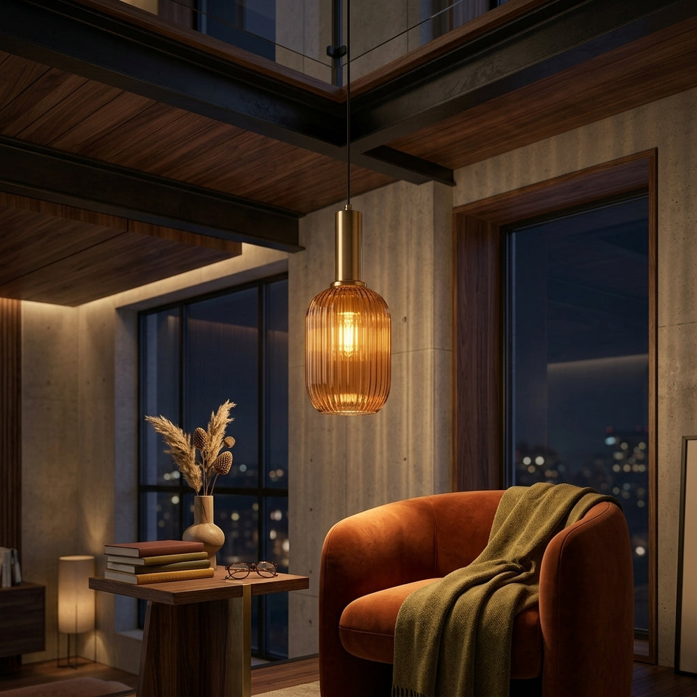 Smoke Grey Glass Pendant Light - E27 Amber, Grey or Green Shade for Kitchen Island