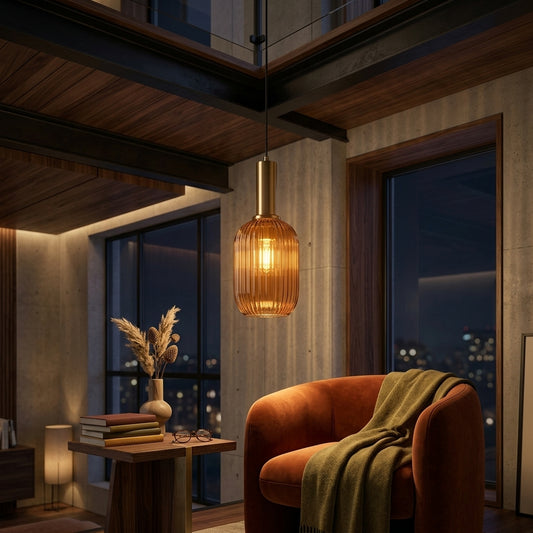 Smoke Grey Glass Pendant Light - E27 Amber, Grey or Green Shade for Kitchen Island