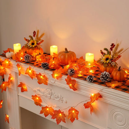 Maple Leaf String Lights - Amber LED Fall Fairy Lights for Mantel & Thanksgiving Table