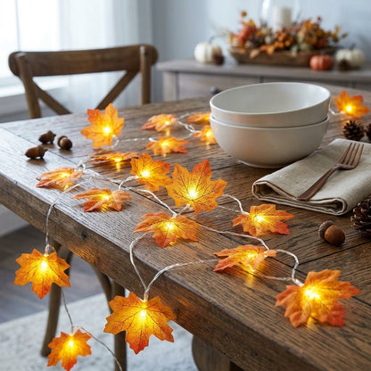 Maple Leaf String Lights - Amber LED Fall Fairy Lights for Mantel & Thanksgiving Table