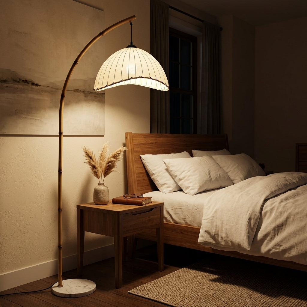 American Vintage Floor Lamp - Pleated Fabric Shade Standing Lamp with 100-240V US Plug for Living Rooms, Studies and Bedroom Reading Corners