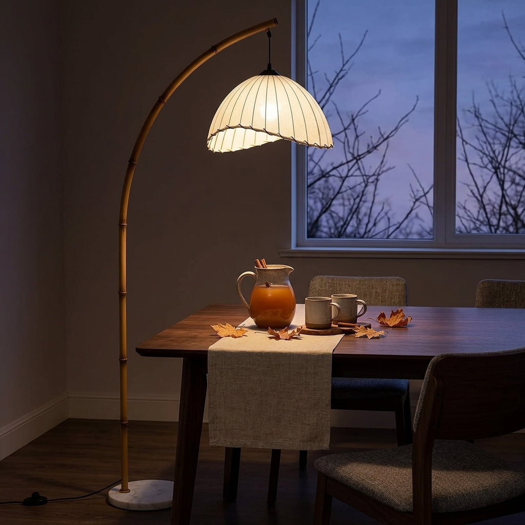 American Vintage Floor Lamp - Pleated Fabric Shade Standing Lamp with 100-240V US Plug for Living Rooms, Studies and Bedroom Reading Corners