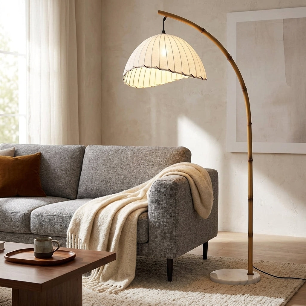 American Vintage Floor Lamp - Pleated Fabric Shade Standing Lamp with 100-240V US Plug for Living Rooms, Studies and Bedroom Reading Corners