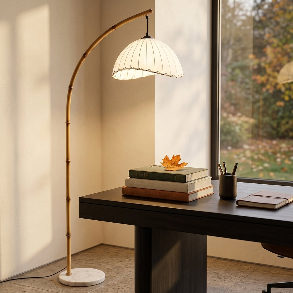 American Vintage Floor Lamp - Pleated Fabric Shade Standing Lamp with 100-240V US Plug for Living Rooms, Studies and Bedroom Reading Corners