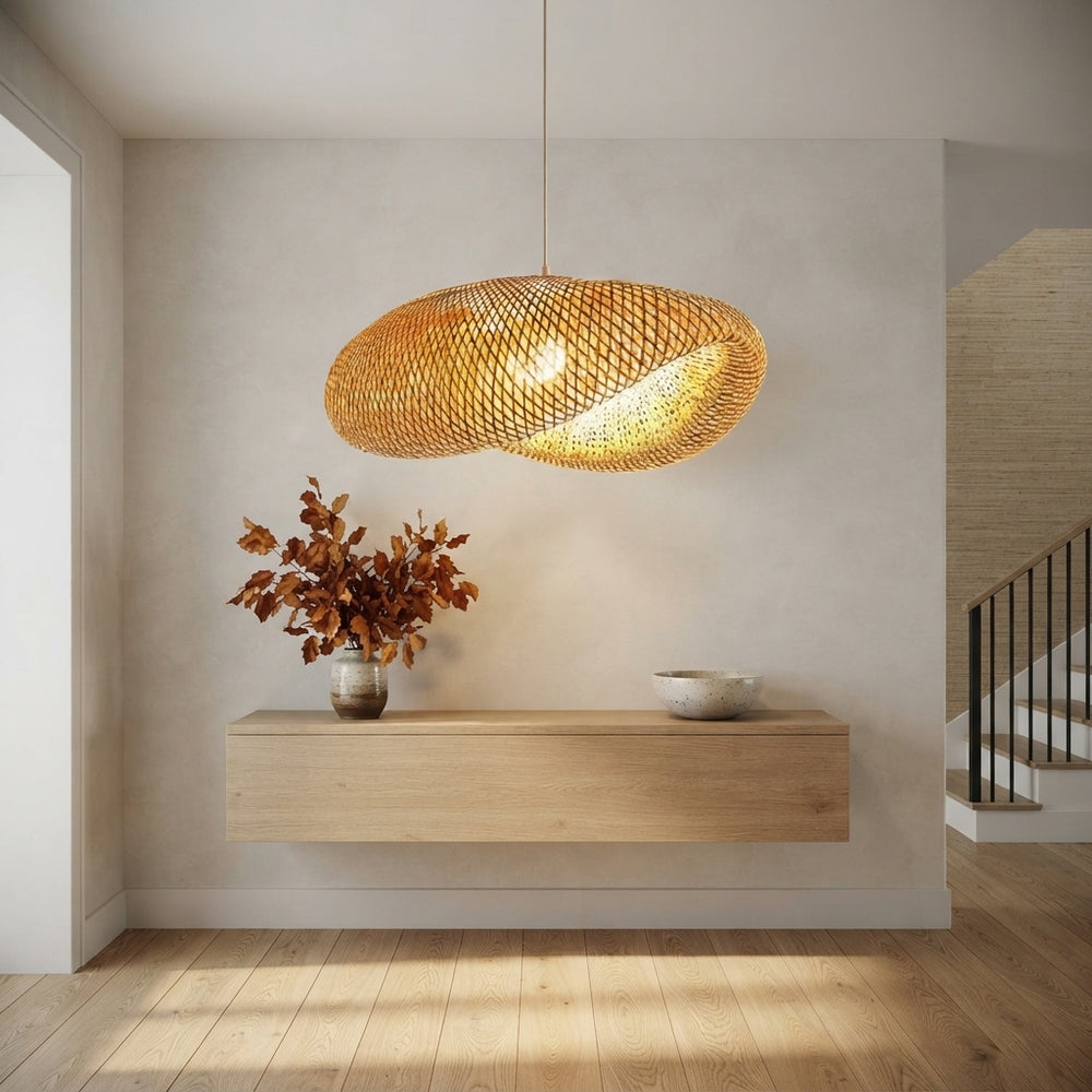 Handmade Woven Bamboo Chandelier - Rattan Cord Pendant Lamp