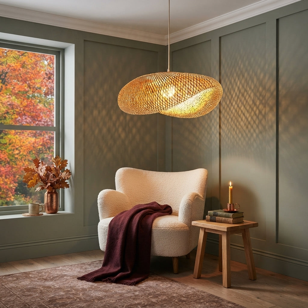 Handmade Woven Bamboo Chandelier - Rattan Cord Pendant Lamp