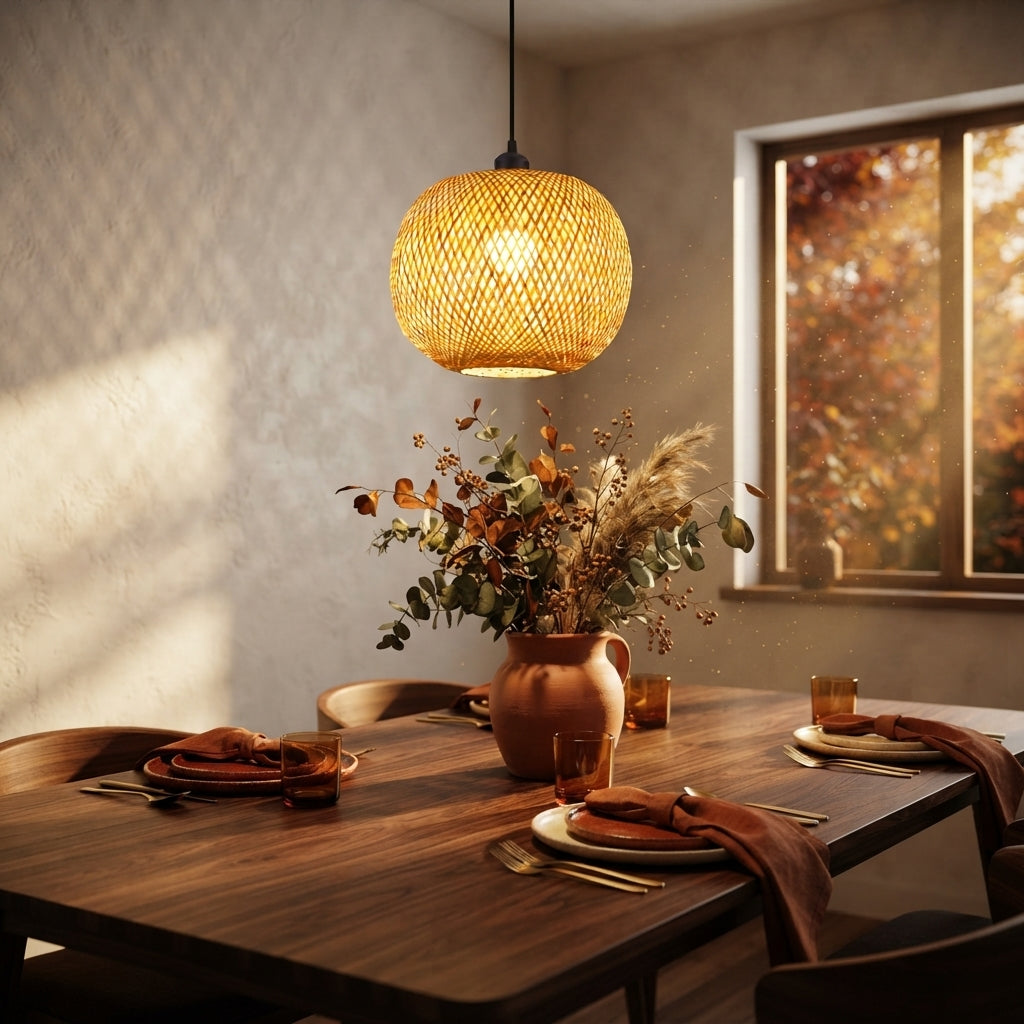Bamboo Rattan Pendant Light - 20cm Woven Lantern Shade
