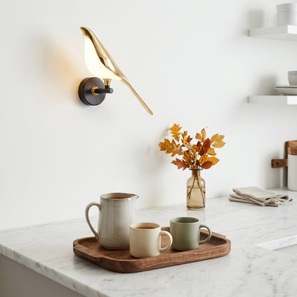 Nordic Bird Wall Lamp - Rotatable Gold LED Sconce with Remote for Bedside & Living Room