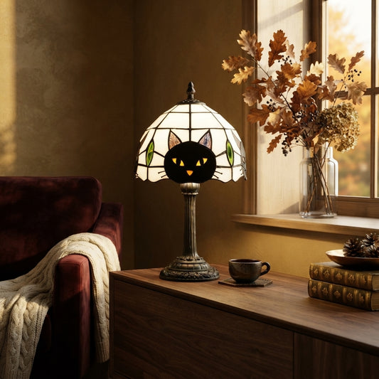Stained Glass Cat Desk Lamp - Vintage Resin Table Light