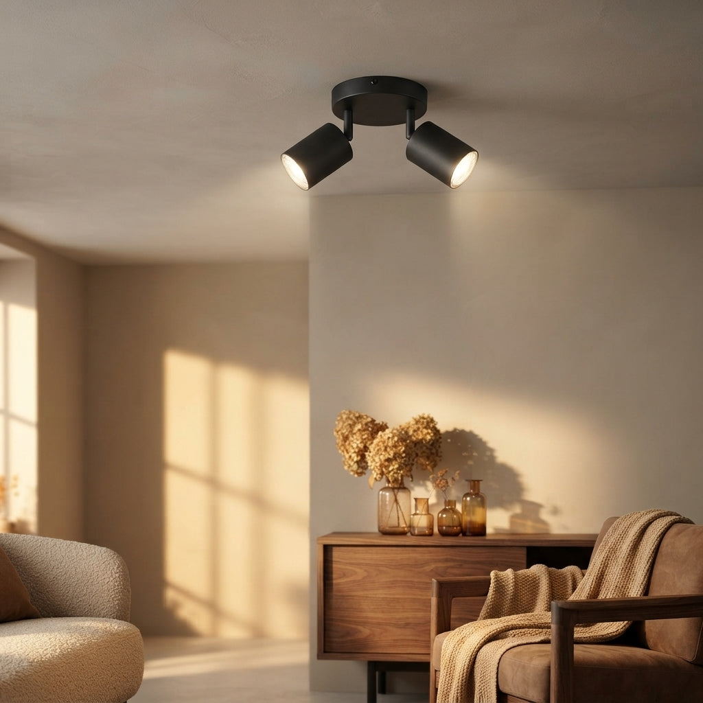 350 Degree Rotatable Dual GU10 Spot Light - Black or White Ceiling & Wall Light