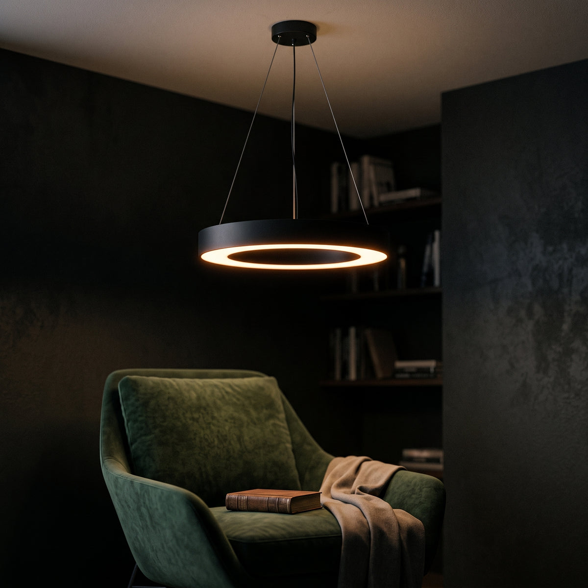 Circle Ring LED Pendant Light - Minimalist Black or White Hoop for Dining & Living Room
