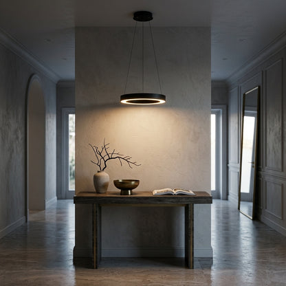 Circle Ring LED Pendant Light - Minimalist Black or White Hoop for Dining & Living Room