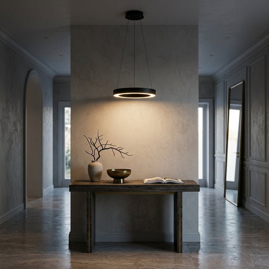 Circle Ring LED Pendant Light - Minimalist Black or White Hoop for Dining & Living Room